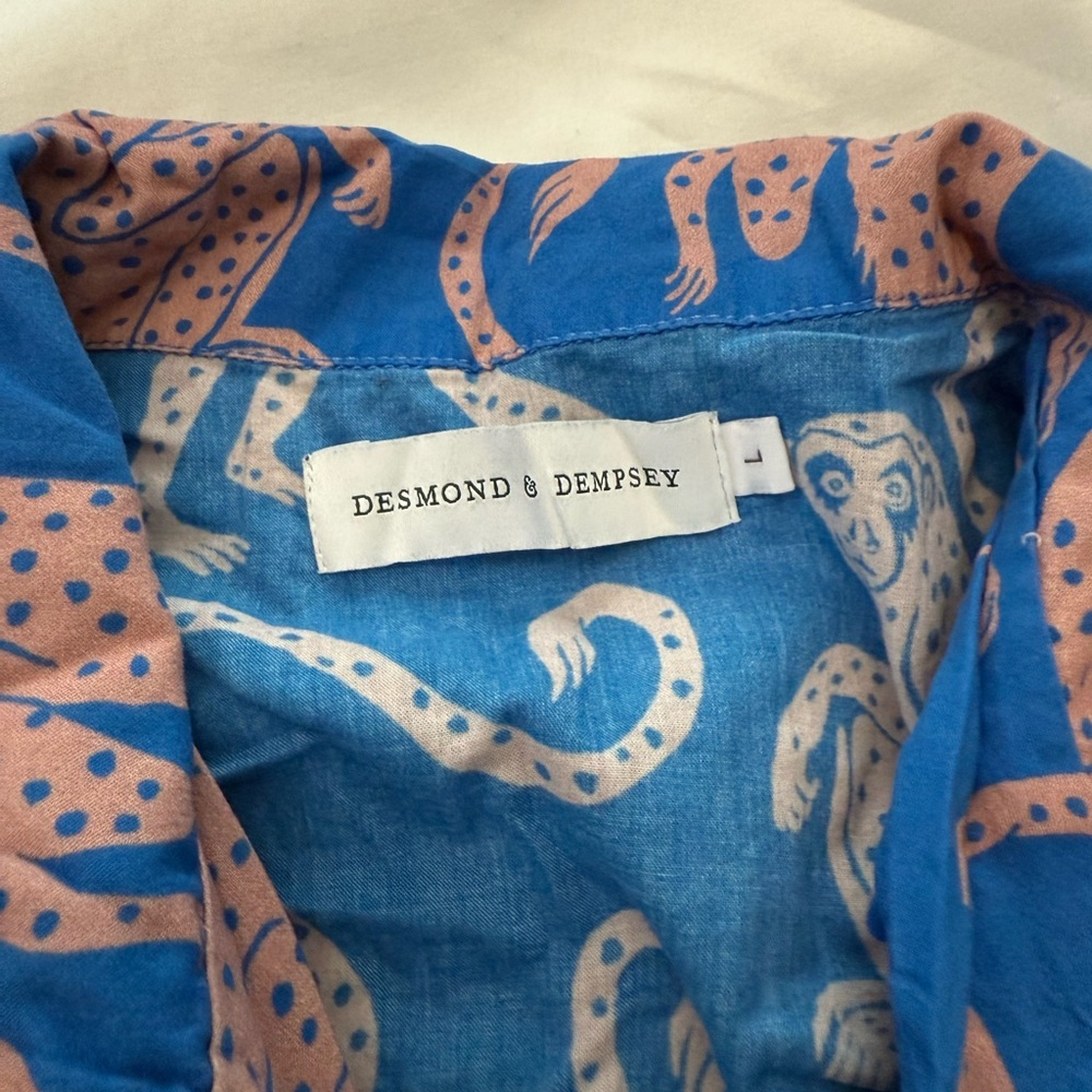 Desmond & Dempsey Blue and Pink Women’s Pajamas with Animal Print - Picture 2 of 4